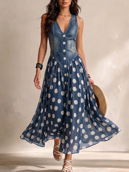Robe longue Femme Effet Denim Jupe Fluide Coupe Ample