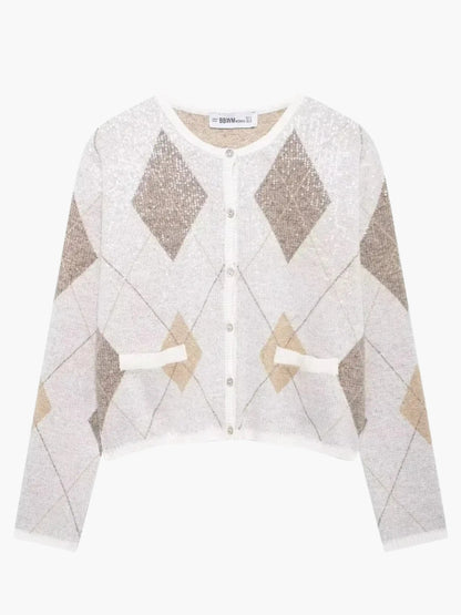Cardigan Femme Motif Losange Classique - BerlinGlamour