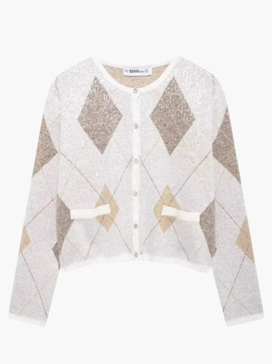 Cardigan Femme Motif Losange Classique - BerlinGlamour