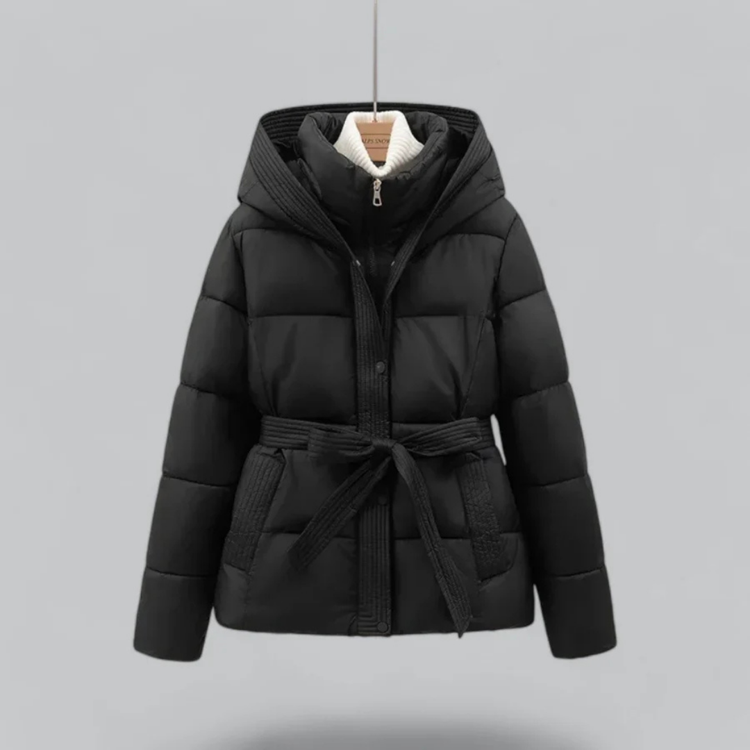 Parka Féminine À Capuche avec Ceinture Adjustable