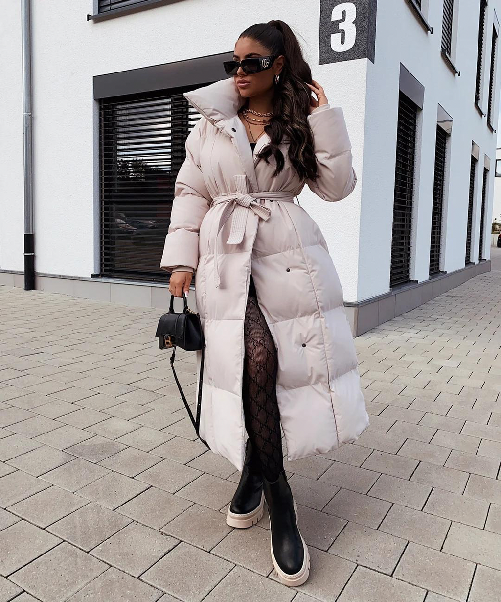 Manteau Femme Long Noir Élégant à Ceinture