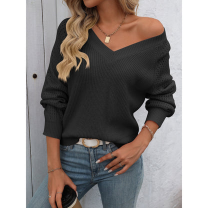 Pull Femme Rose Pastel Col V Élégant