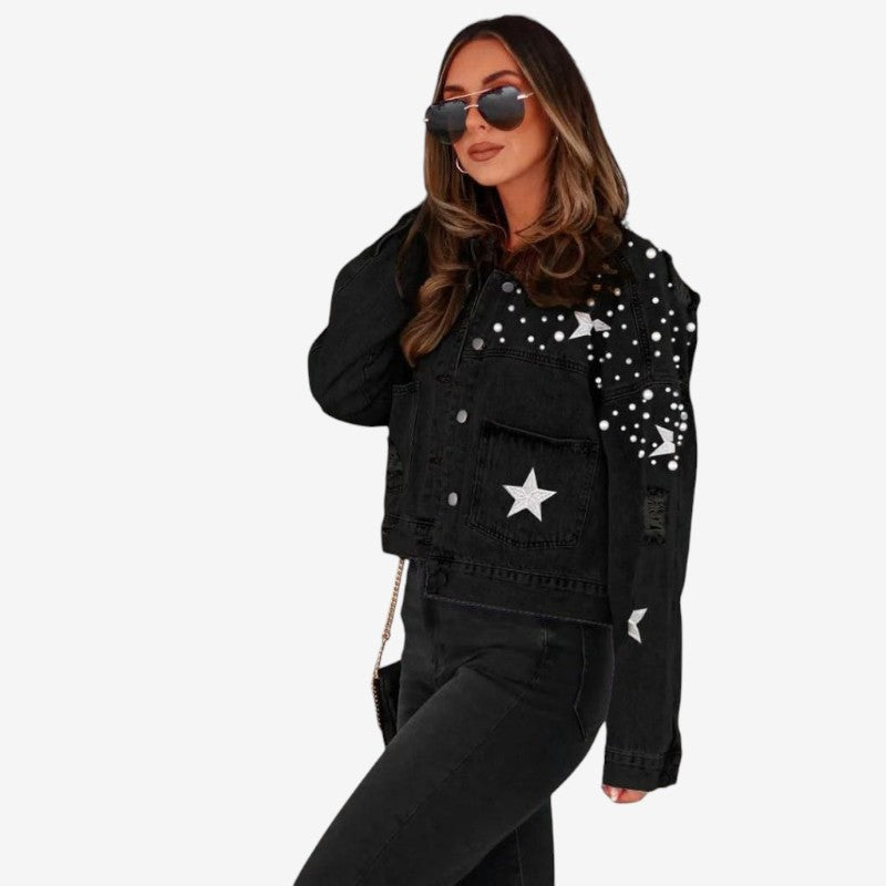 Veste Jeans Décontractée à Paillettes