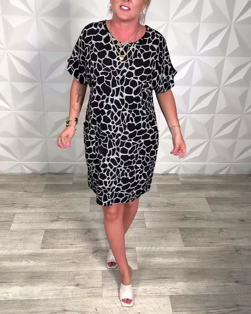 Robe Droite Femme Coton Col Rond Manches Courtes