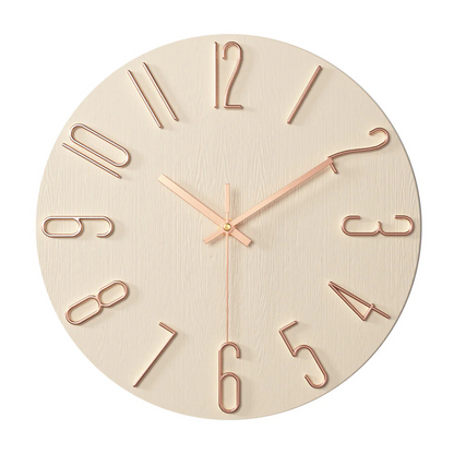 Horloge Murale Design Bois et Chiffres Dorés