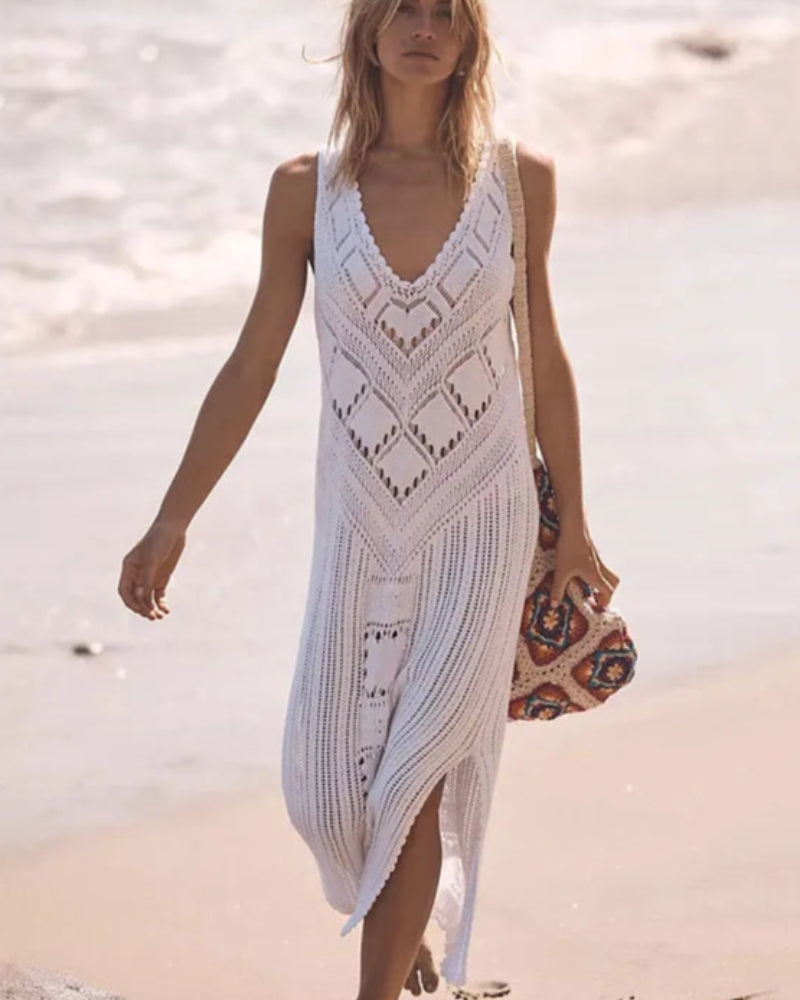 Robe Courte Élégante Col en V Sans Manches