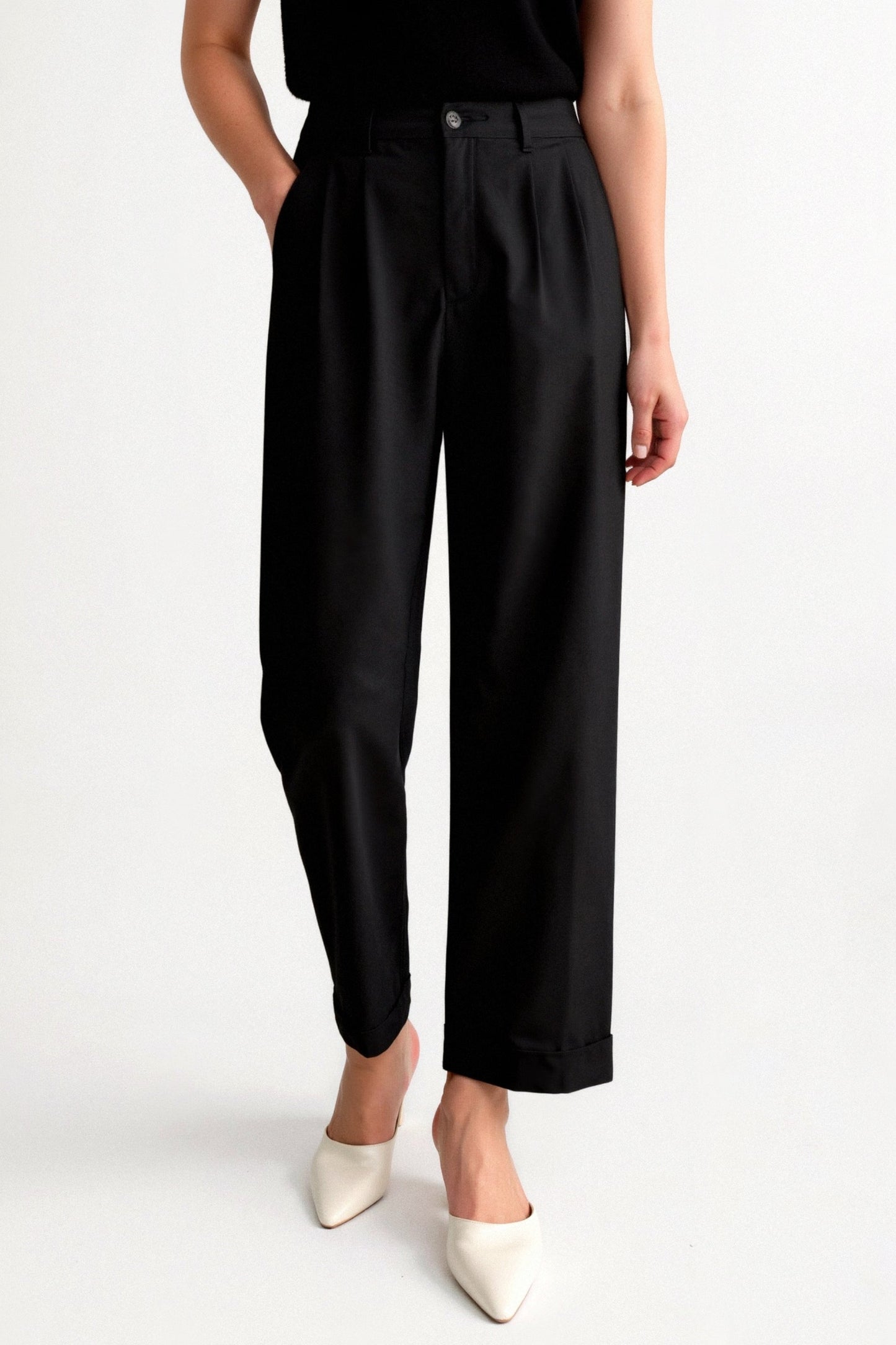 Pantalon Femme Classique Plissé avec Ourlet Reversible