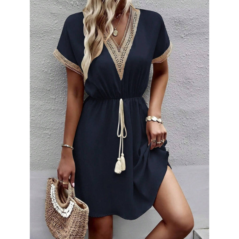 Robe Femme Élégante Mi-Longue avec Décolleté Plongeant