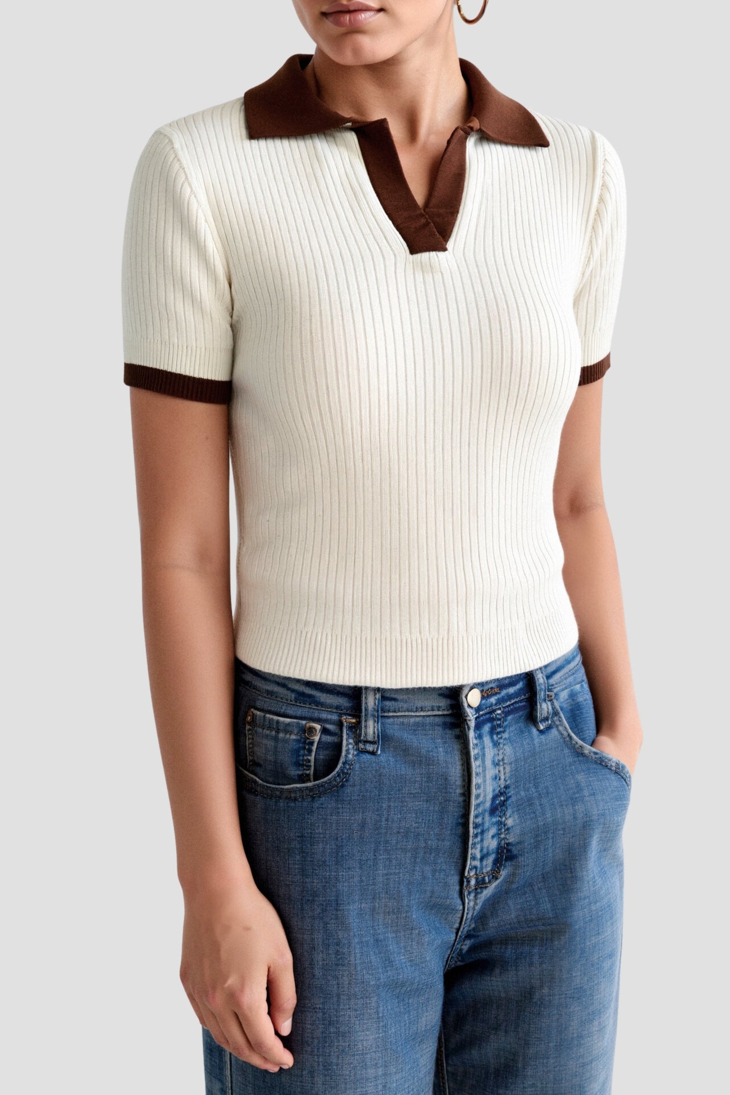 Polo Homme Col V en Côtelé à Manches Courtes