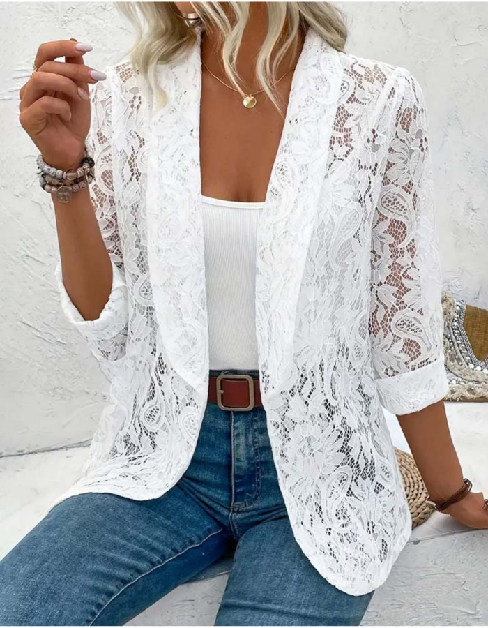 Gilet Femme Long Blanc Noir Élégant