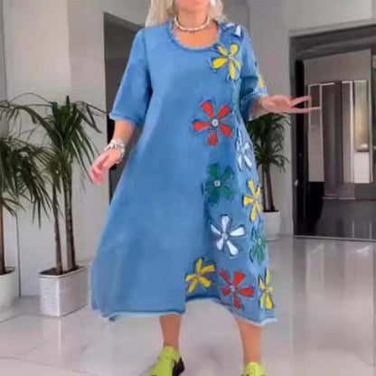 Robe Femme Coupe Ample Col Rond Décontractée Imprimé Floral