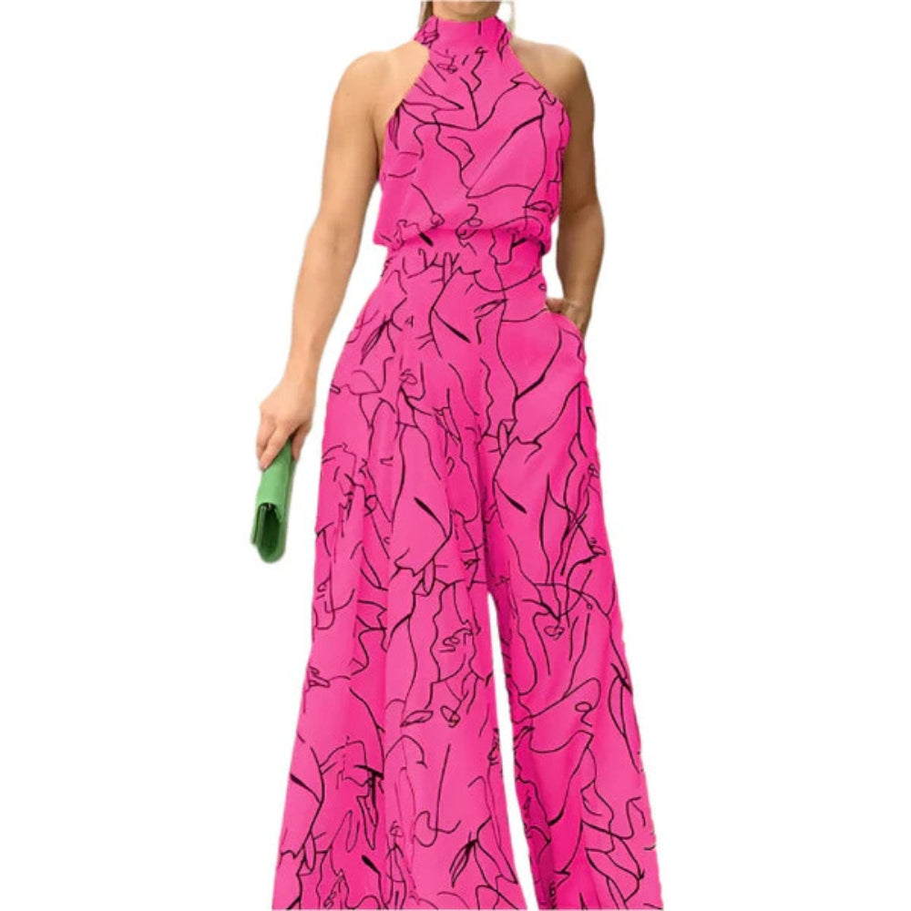 Robe Combinaison Col Rond Imprimé Fleuri Élégante