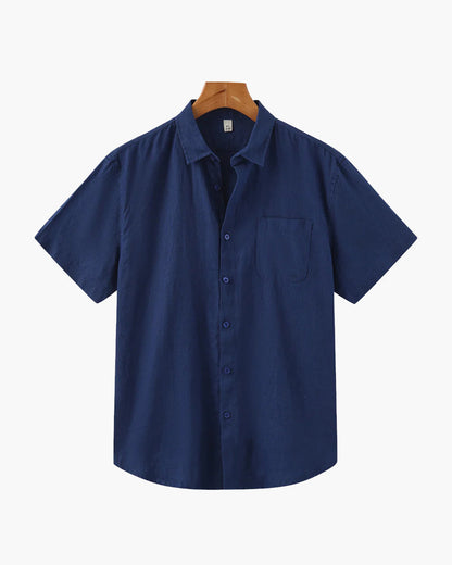 Chemise Homme Lin Coton Court Manches avec Poche Poitrine