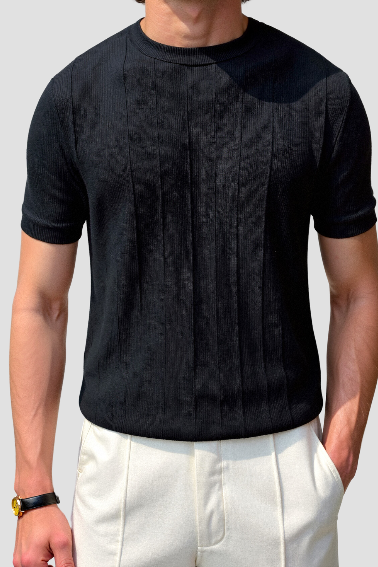 T-Shirt Rayé Classique Col Rond Épais et Confortable