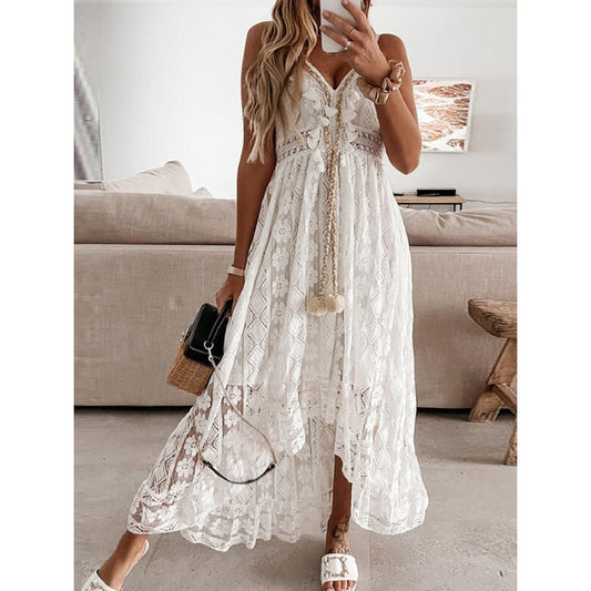 Robe Soirée Longue Décolleté Plunging avec Bretelles Réglables - PanierRoyale