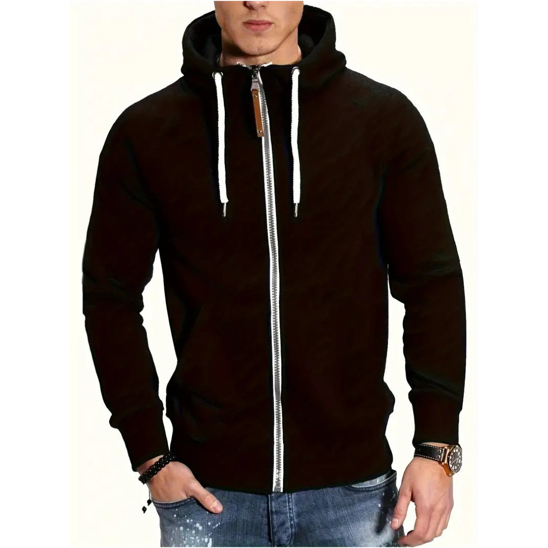 Sweat à capuche zippé noir manches longues - PanierRoyale