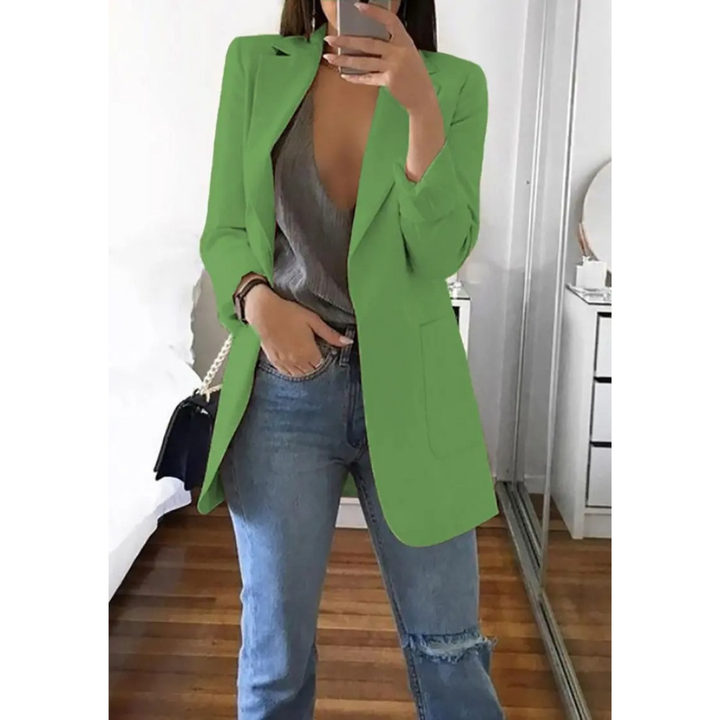 Veste Femelle Bleu Clair Détendue à Manches Longues