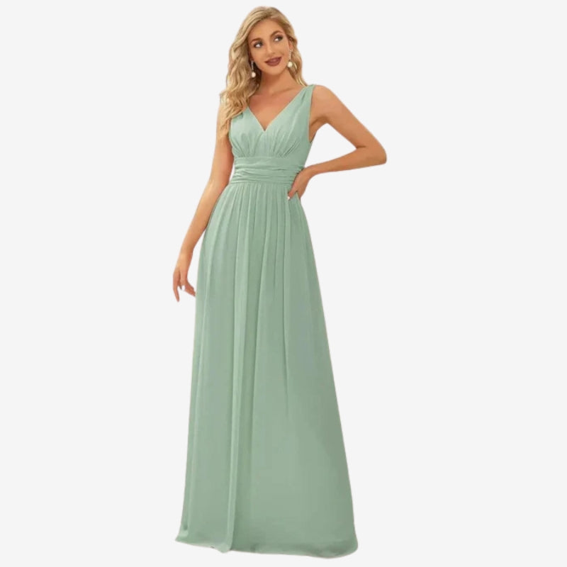 Robe Été Longue Plissée avec Décolleté Profond