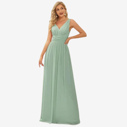 Robe Été Longue Plissée avec Décolleté Profond