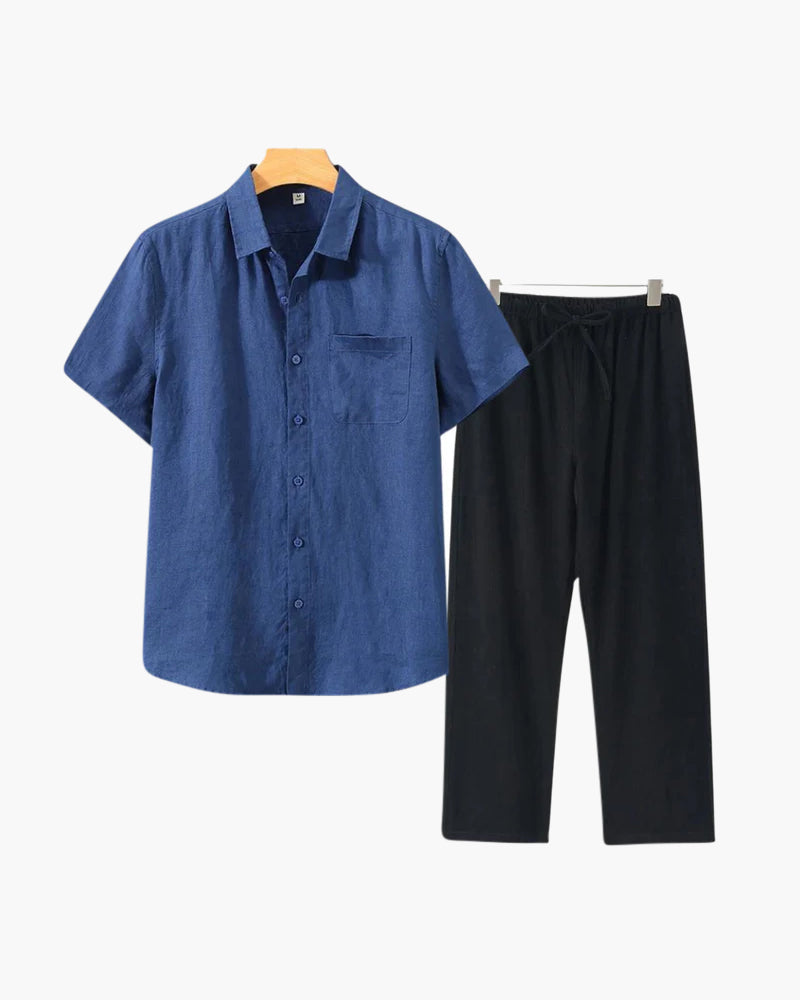 Costume Lin homme Lin léger avec chemise courte et pantalon été