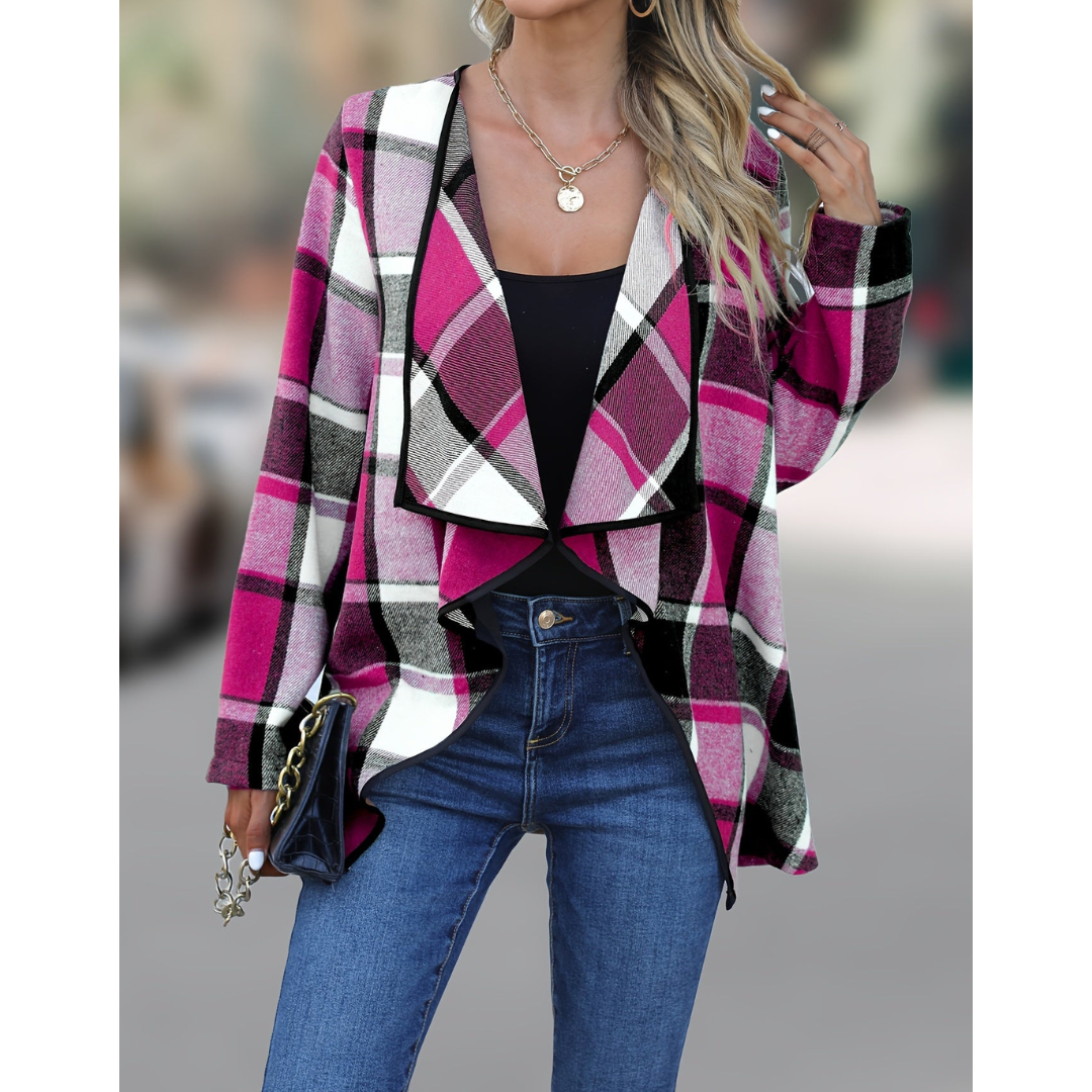 Veste longue femme carreaux classique chic