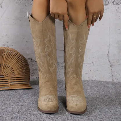 Bottes De Cowboy Classiques Pour Femmes Avec Fermeture Éclair | Talons Carrés