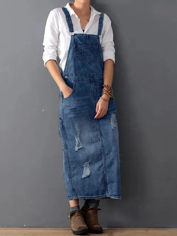 Robe salopette déchirée jeans femme tendance