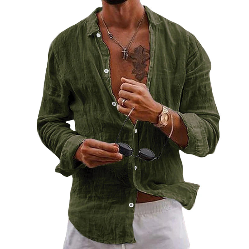 Chemise Homme Coton Blanc Élégant Manches Longues