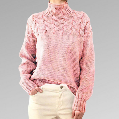 Pull Femme Laine Mérinos Brun Col Rond Élégant