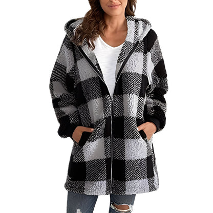 Veste Capuche Femme Hivernale Douillette et Chaude à Carreaux