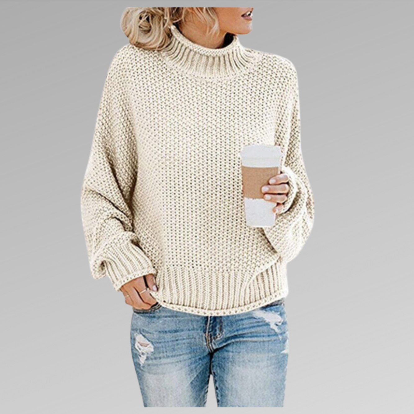 Pull Femme Tricot Orange Col Roulé Chaud