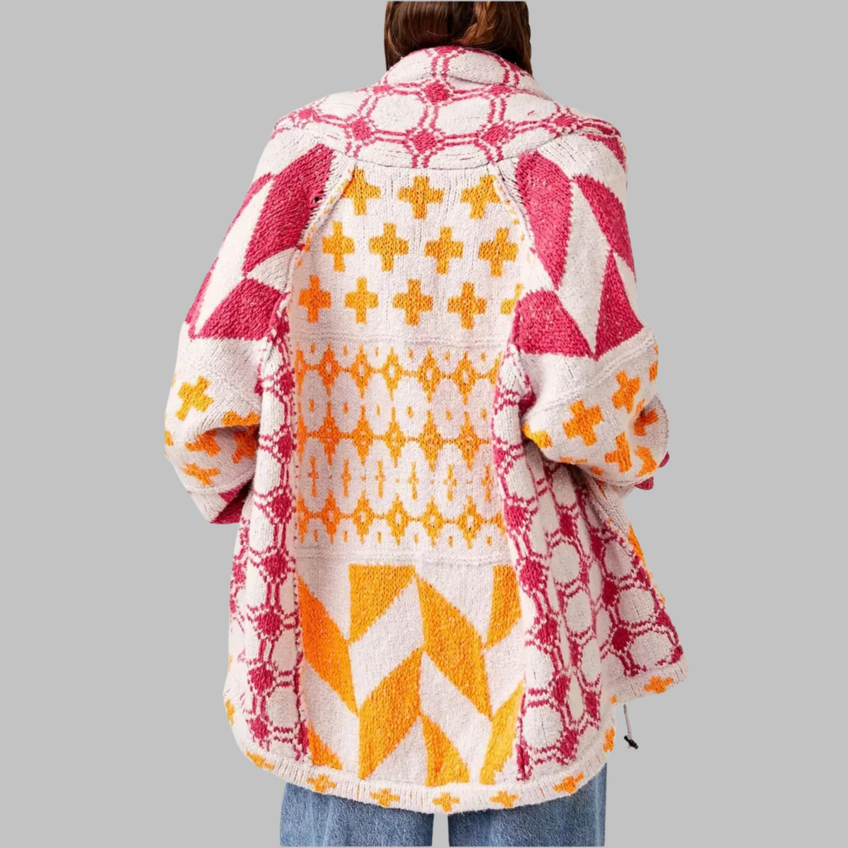 Cardigan Maille Douce Col Boutonné Coupe Oversize Vintage