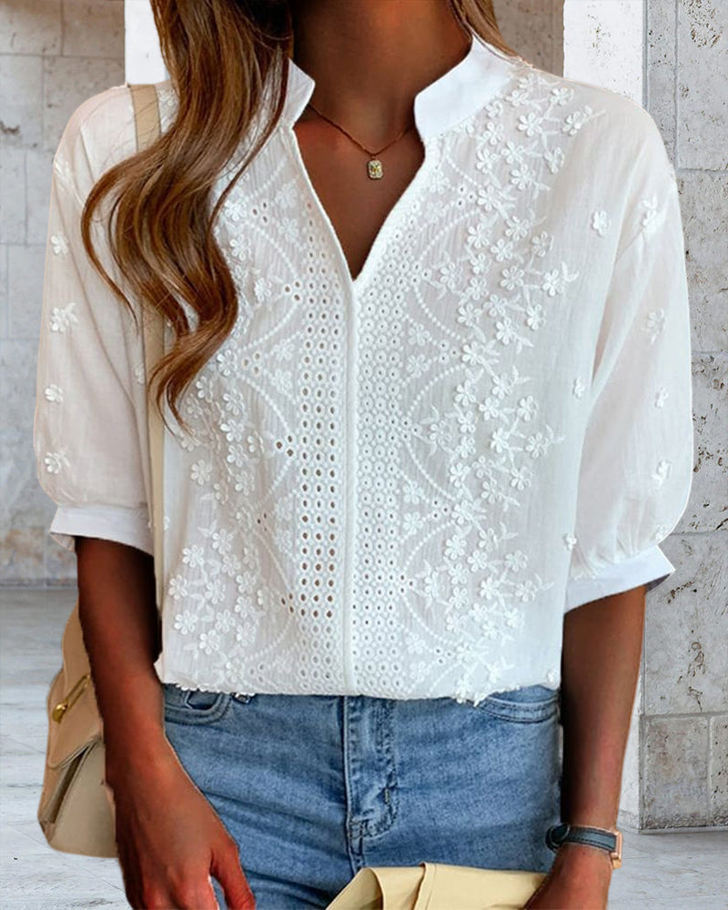 Blouse Femme Été Décolleté V Poches et Manches Bouffantes