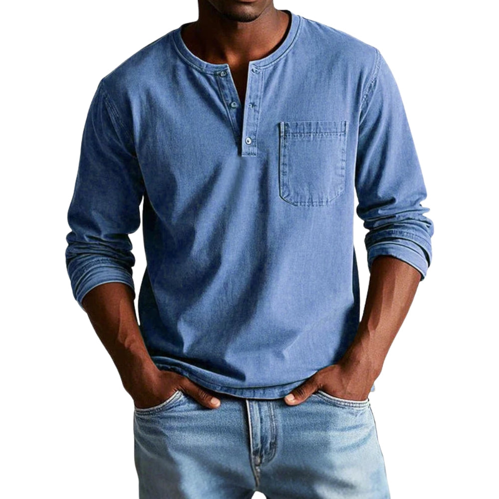 Chemise Classique en Coton Col Rond Manches Longues - PanierRoyale