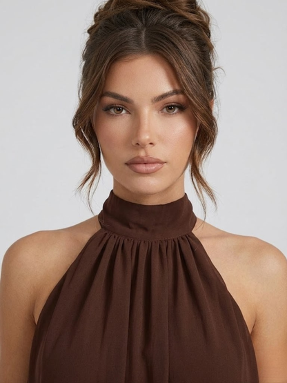 Robe Courte Femme Dos Nu Col Halter Volantée