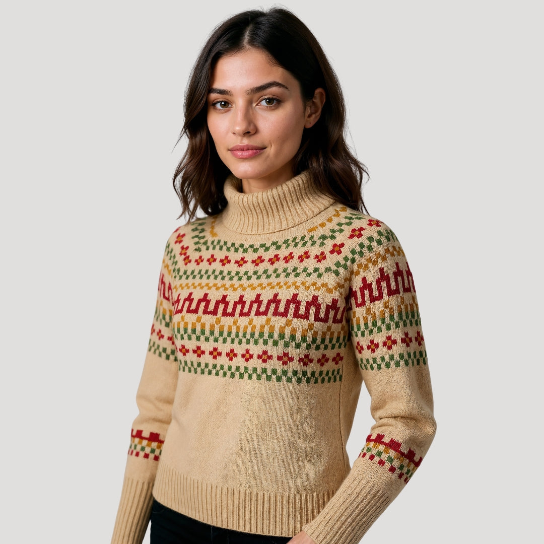 Pull femme col roulé imprimé floral printemps