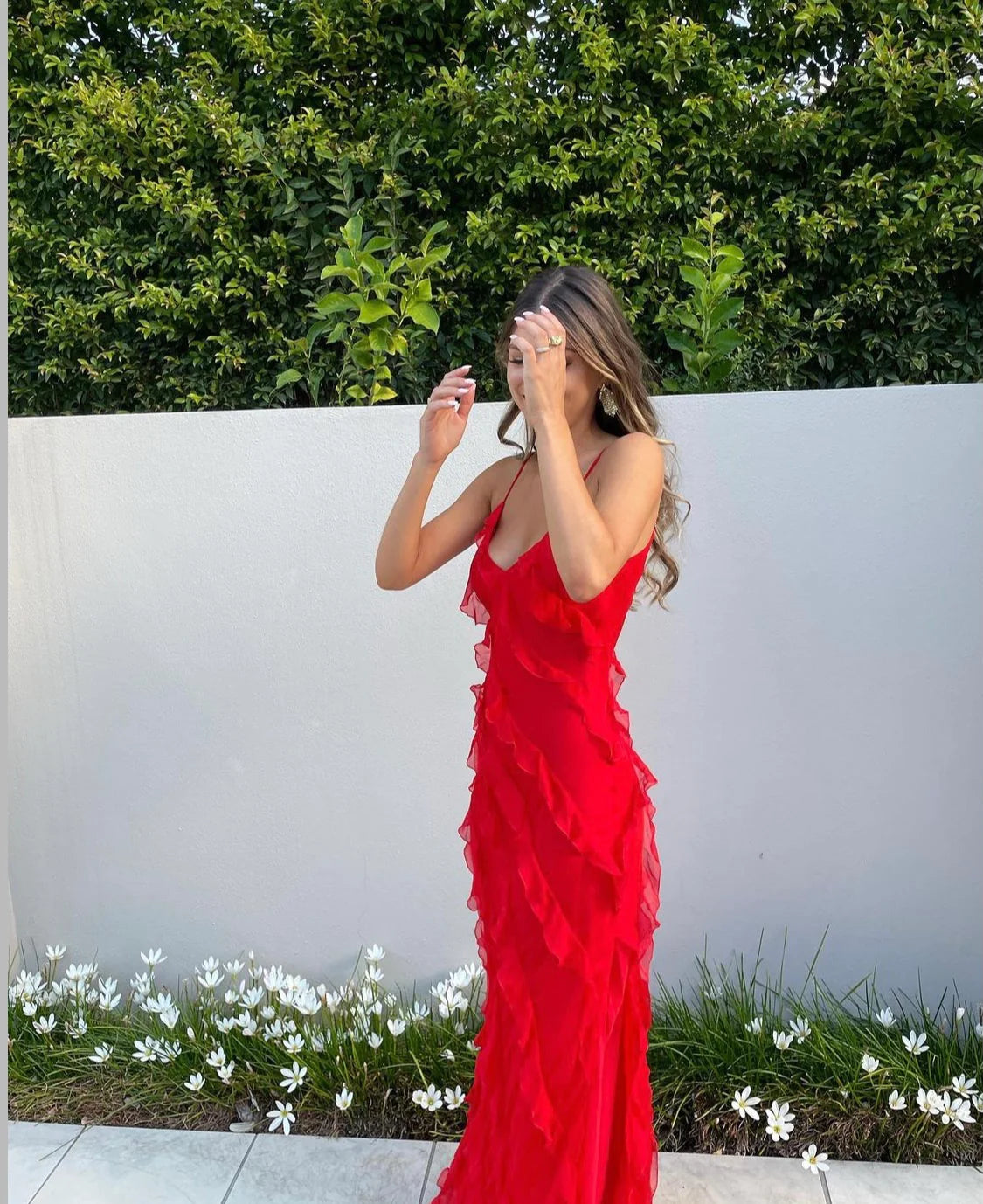 Robe du Soir Évasée avec Ruches et Bretelles Fines