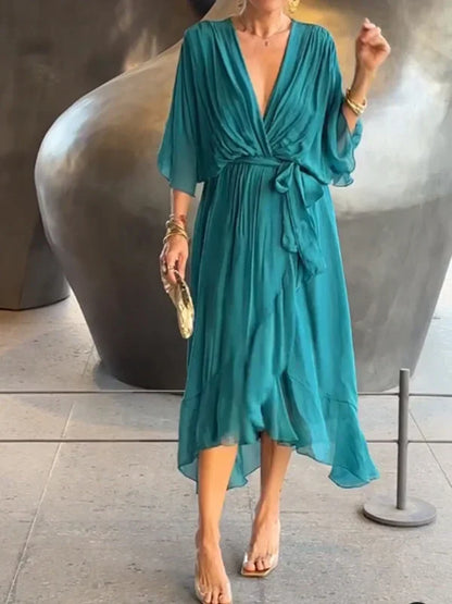Variant image for Monica™ – Robe Longue Femme en Mousseline de Soie Élégante Encolure en V-41