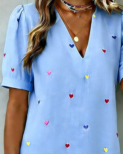 Robe Courte Femme Coton Lin Manches Bouffantes Col V