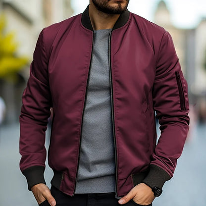 Blouson Homme Sport Cuir Col Montant Casual