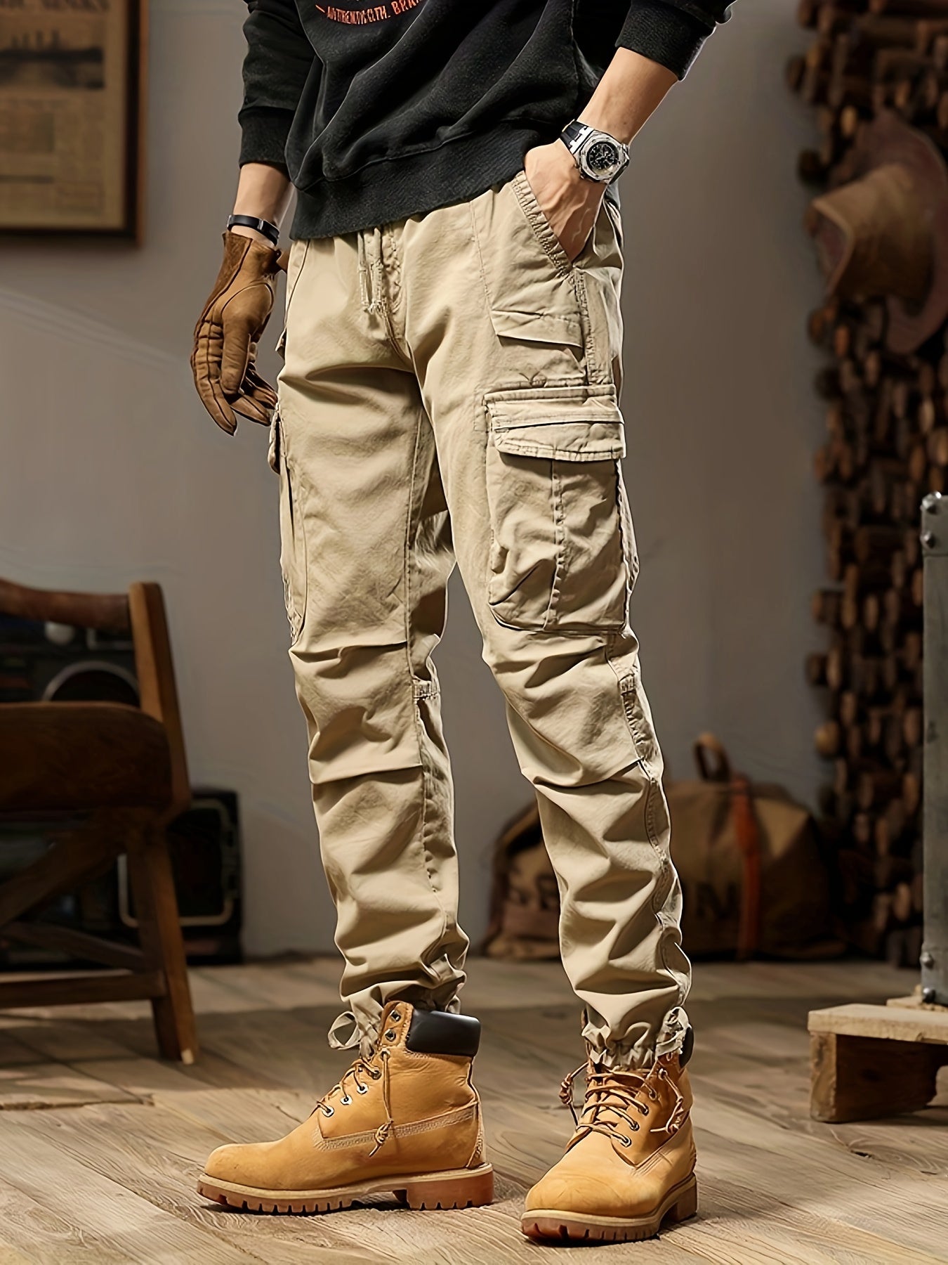 Pantalon Cargo Homme Slim avec Poches Nombreuses et Tissu Résistant - PanierRoyale