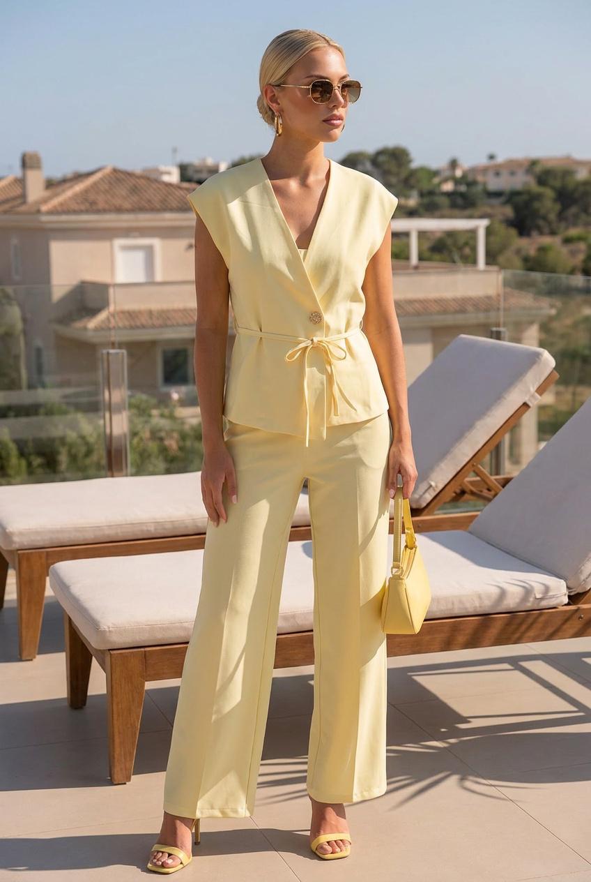Ensemble Femme Gilet Sans Manches et Pantalon Palazzo Fluides