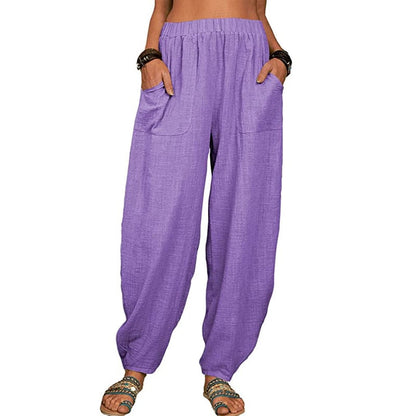 Pantalon Femme Taille Élégante avec Poches Côtelées