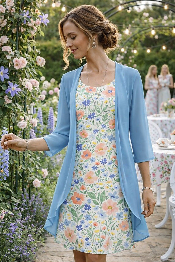 Ensemble Femme Robe Fleurie et Cardigan Léger Assorti