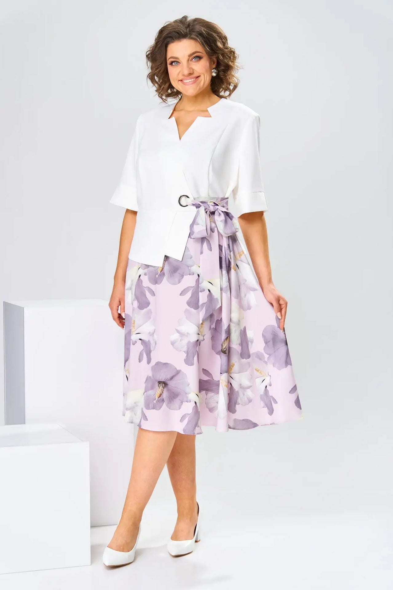 Robe midi Femme Coton Soie Fluide Manches Courtes