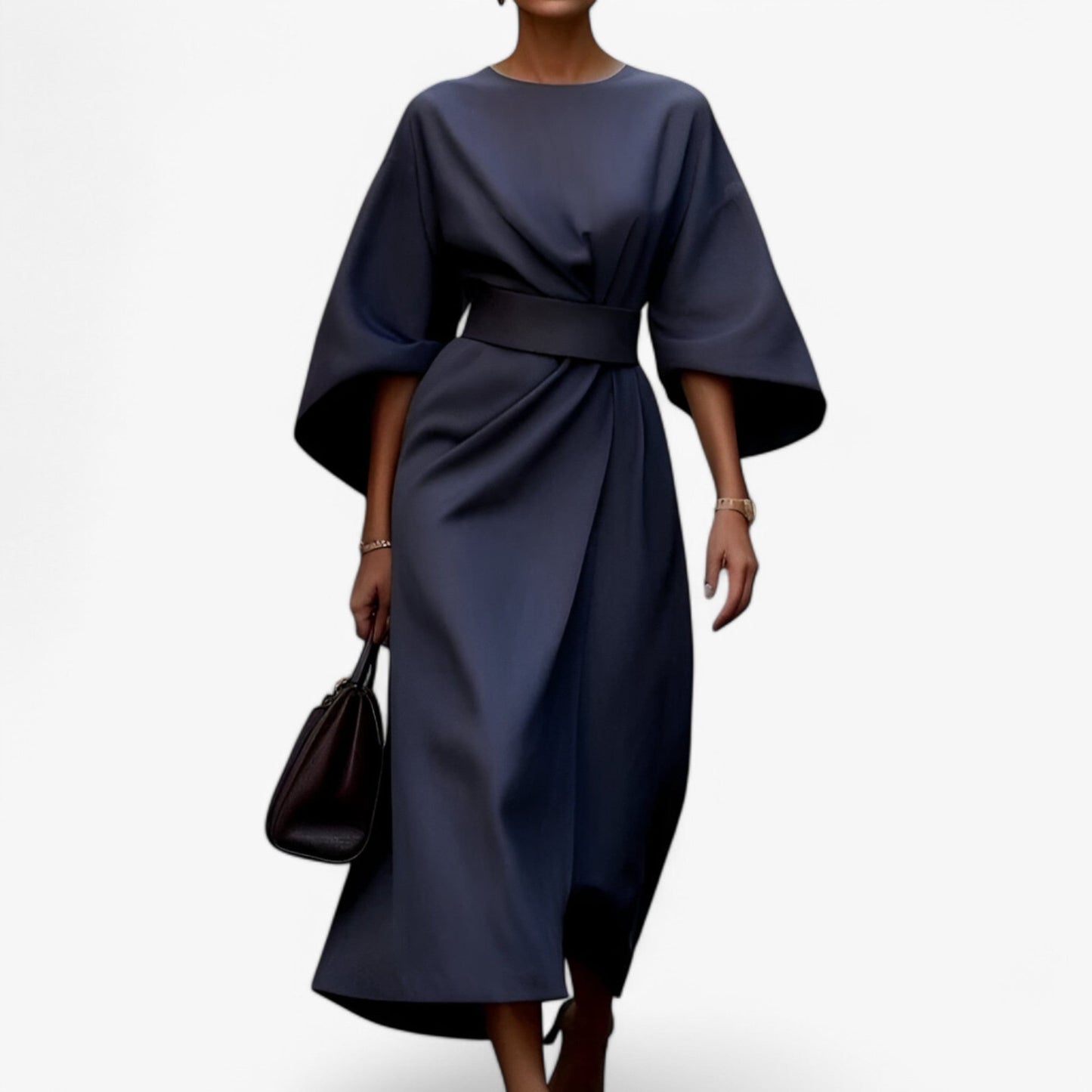 Robe Longue Élégante à Ceinture avec Encolure Ronde - PanierRoyale