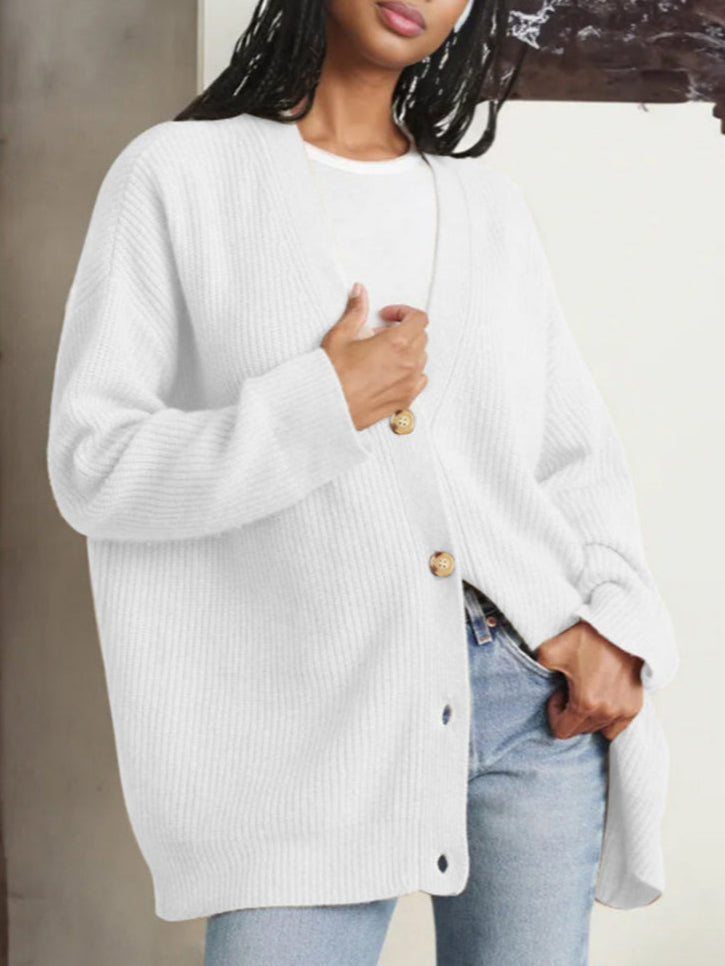 Cardigan Femme Hiver Long Manches Oversized Boutonné