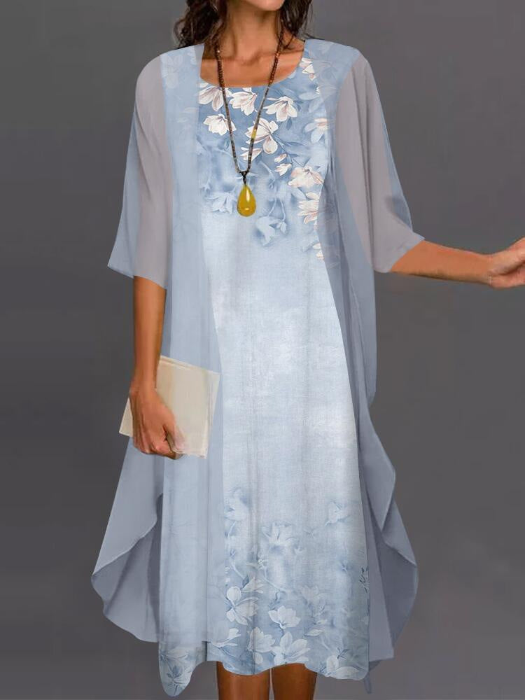Ensemble Deux Pièces Femme Robe Midi Fluide Kimono Manches Longues
