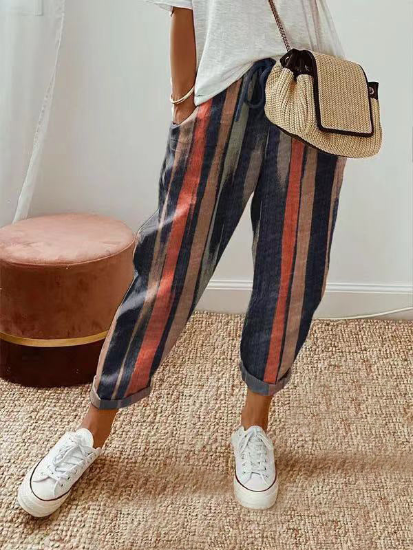 Pantalon femme à rayures tendance décontracté