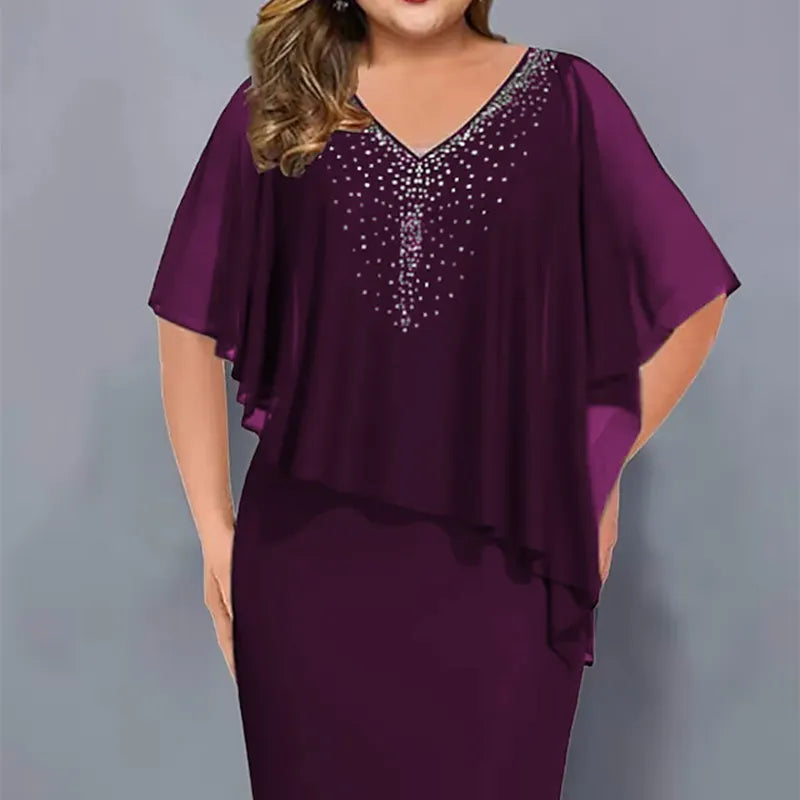 Robe cape Femme Mousseline Superposée Strass